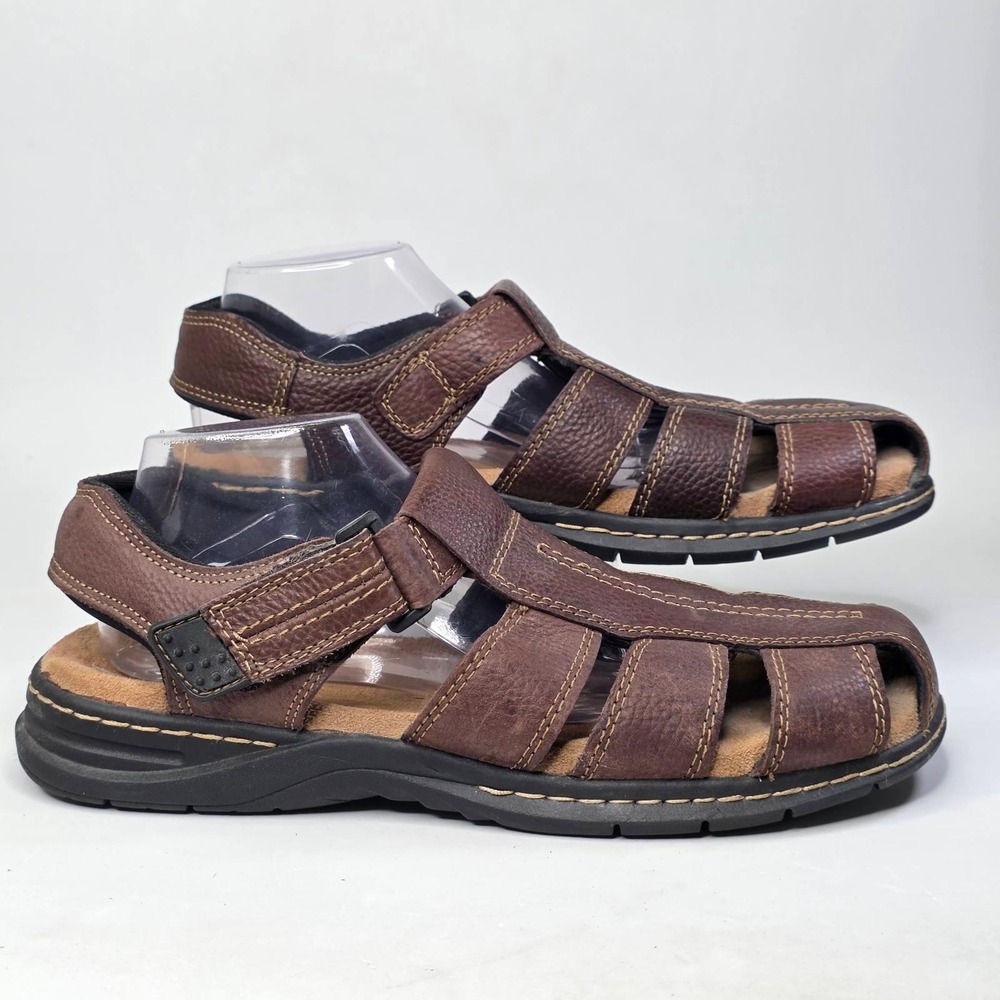 Dr Scholls Gaston Sandals Men's Size 12 M Brown Leather Fisherman Comfort Shoes